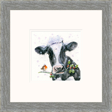 Jolly Holly Day's - Hand Embellished cattle artwork by Kay Johns - Grey Frame