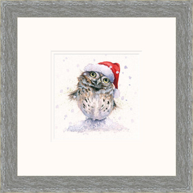 Hand-embellished owl artwork by Kay Johns - Grey frame