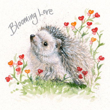 Hedgehog greeting card artwork by Kay Johns - front view
