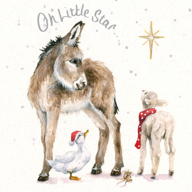 'Oh little Star' Donkey/sheep/duck Christmas  card by Kay Johns - front image