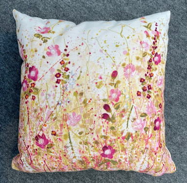 Pink floral cushion by Kay Johns