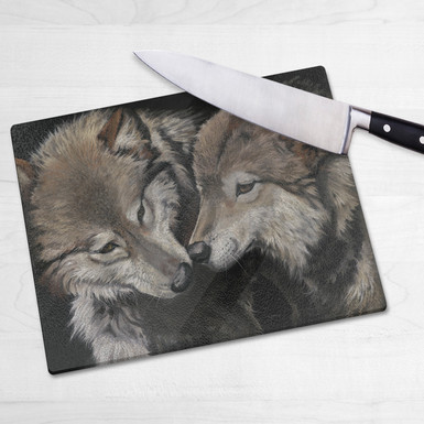 Glass chopping board-Side By Side. Artwork by Kay Johns