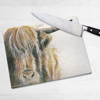 Glass chopping board-House Guest. Artwork by Kay Johns