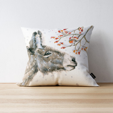 Very Merry Berries Donkey cushion. Artwork by Kay Johns