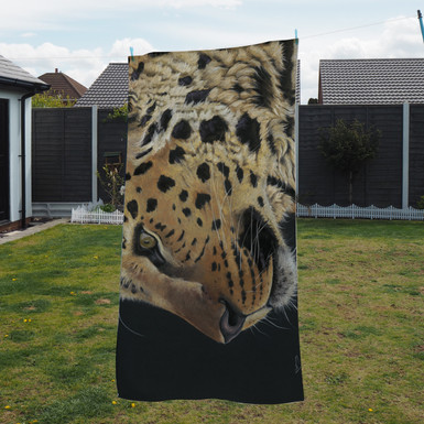 Towel - prince of Amur. An Amur Leopard. Artwork by Kay Johns