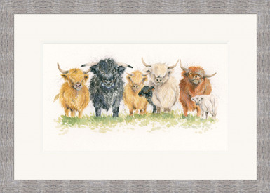 Highland cattle painting by Kay Johns, 'medium' grey framed