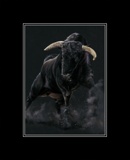 Small mounted-only Spanish bull artwork by Kay Johns