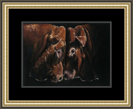 Head to Head by Kay Johns. Limousin Bulls. Limousin livestock artwork by Kay Johns
