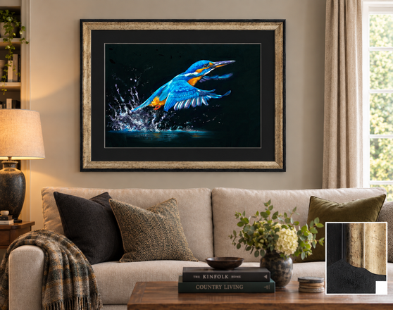 Making a Splash, Kingfisher painting framed, Kingfisher painting by Kay Johns