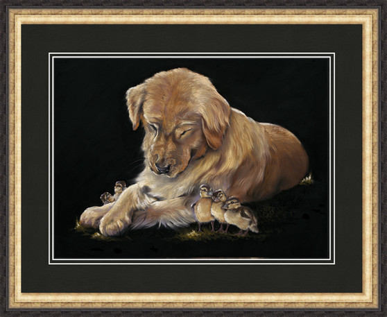 Good as Gold, Retriever and Duckling painting framed, Retriever and Duckling painting by Kay Johns