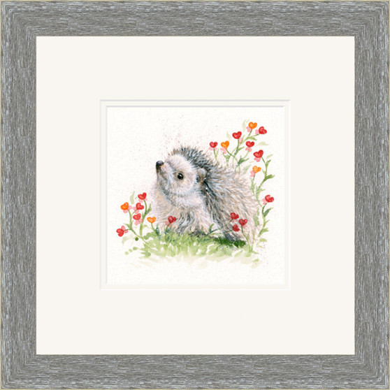 Hedgehog artwork by Kay Johns in a grey frame