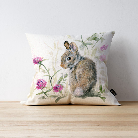 In The Pink - young hare cushion by Kay Johns