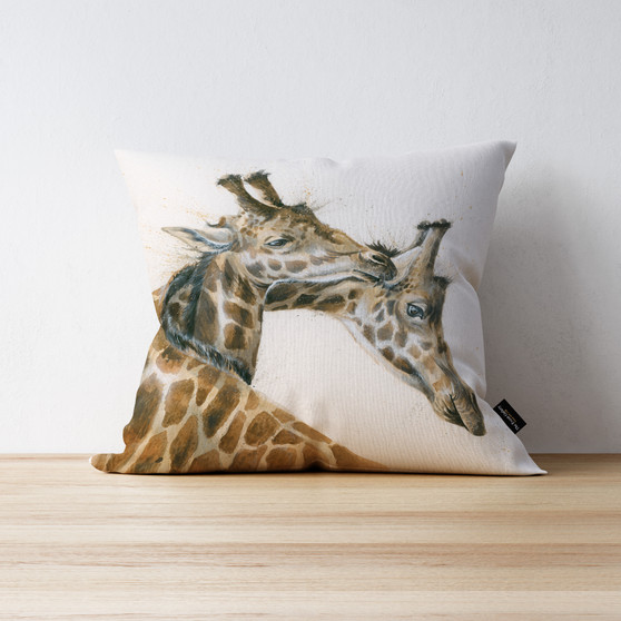 Tying the Knot giraffe cushion. Artwork by Kay Johns