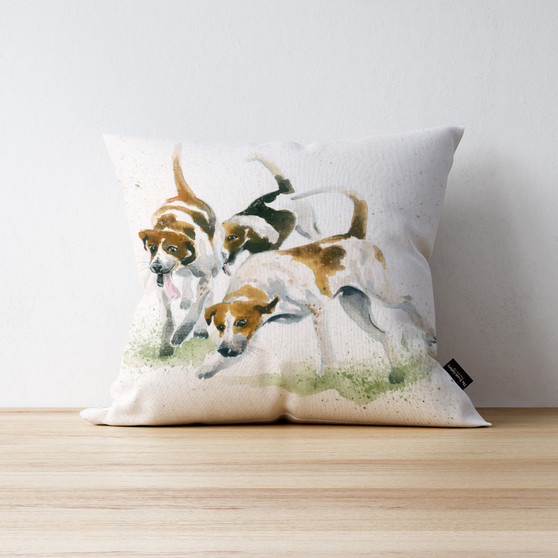 The Scent Fox Hound cushion. Artwork by Kay Johns