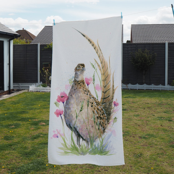 Towel - Juliet. female pheasant. artwork by Kay Johns