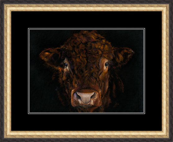 Medium  framed  Sussex bull painting by Kay Johns