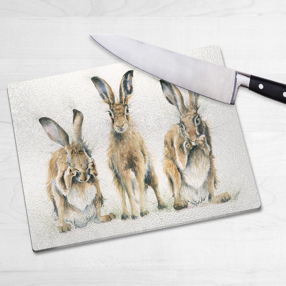 Chopping Board - Hare No Evil. Artwork by Kay Johns