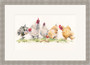 Chicken print by artist Kay Johns, size medium, double white mount, grey framed