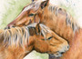 Ride and Groom by Kay Johns. Suffolk Punch Horses painting