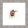 Gouache painting of a colourful male pheasant titled "To The Manor Born" by artist Kay Johns, Shown in a Grey wood frame