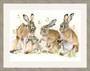 Hare and leveret painting by Kay Johns, very large grey framed