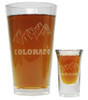 Colorado Mountains Laser Engraved 16oz. Pint and 1oz. Shot Glass "Boilermaker" Gift Set