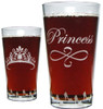 Princess with Crown Laser Engraved 16 Oz. Pint Glass / Beer Glass with Permanent Engraving