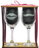 His and Her's Lips and Mustache Engraved Wine Glasses with Charms