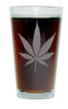 Marijuana Leaf Heavy Duty 16 Ounce Laser Engraved Pint Glass / Beer Glass with Permanent Engraving