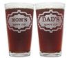Mom's and Dad's Sippy Cups  Gift Set with 16oz. Laser Engraved Pint Glasses / Beer Glasses