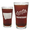 Montana Mountains and State Silhouette 16oz. Laser Engraved Pint Glass / Beer Glass