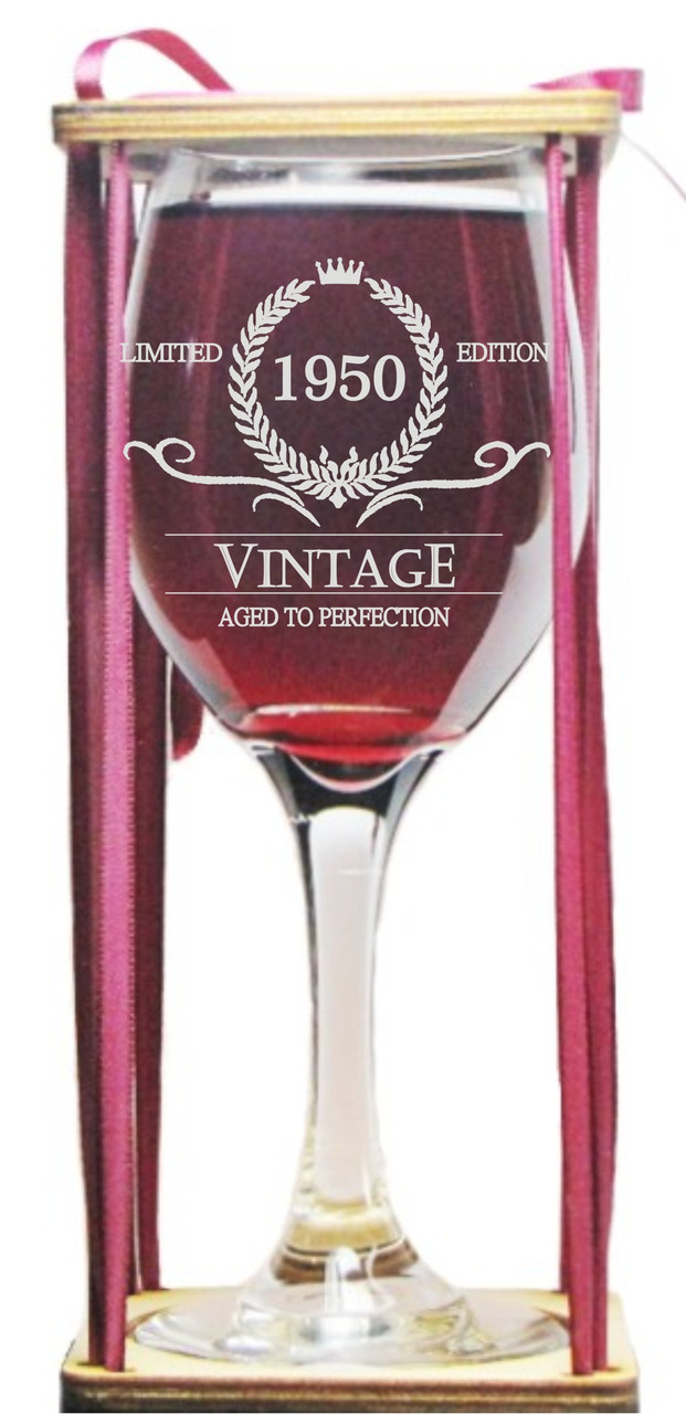 Vintage 1950 Stemmed Wine Glass with Charm and Presentation Packaging