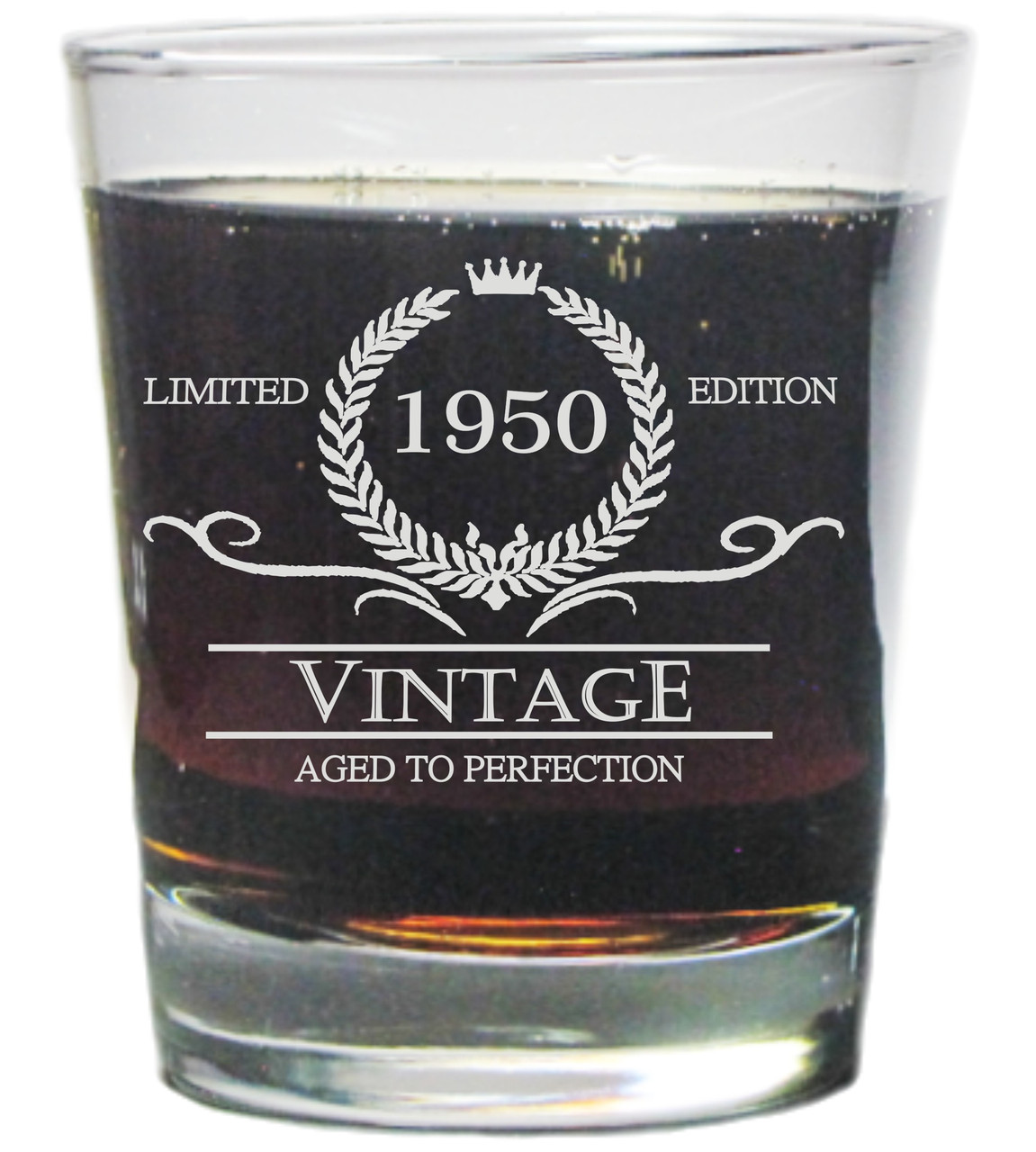 Vintage 1950 Special Edition Aged To Perfection 13 oz. Heavy Duty Laser Engraved Hi-ball Glass / Rocks Glass