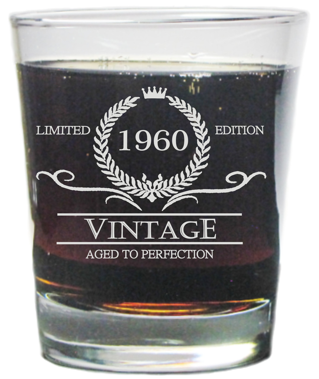 Vintage 1960 Special Edition Aged To Perfection 13 oz. Heavy Duty Laser Engraved Hi-ball Glass / Rocks Glass