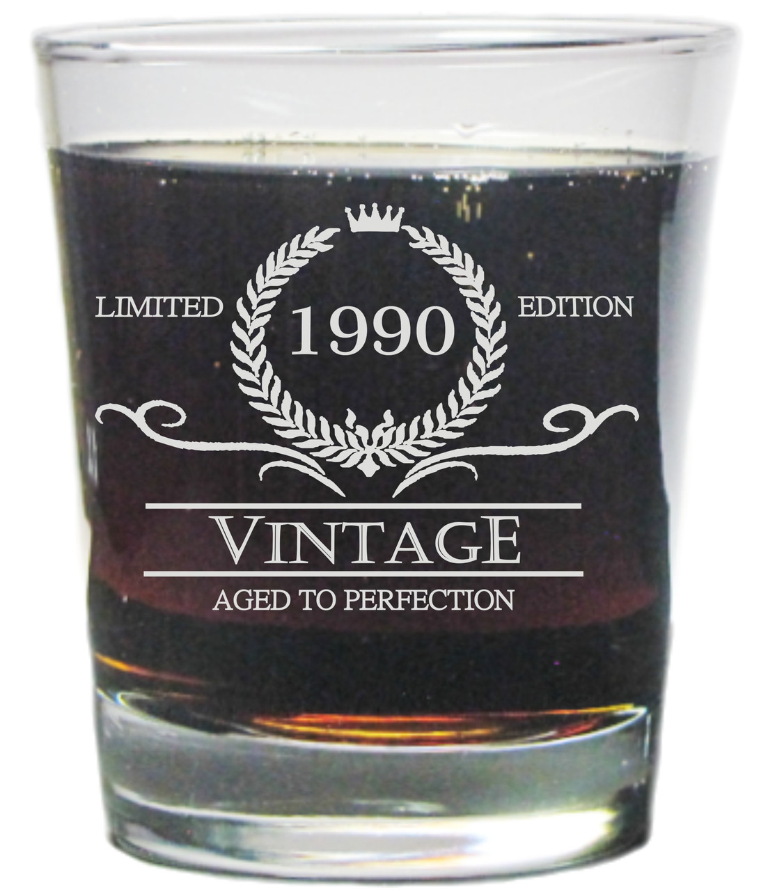 Vintage 1990 Special Edition Aged To Perfection 13 oz. Heavy Duty Laser Engraved Hi-ball Glass / Rocks Glass