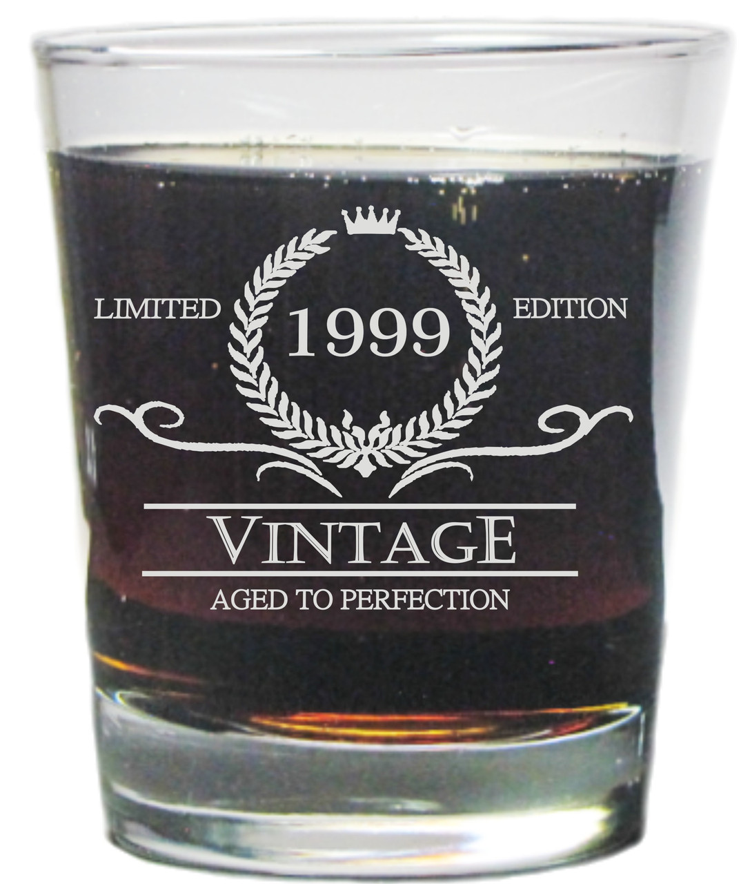 Vintage 1999 Special Edition Aged To Perfection 13 oz. Heavy Duty Laser Engraved Hi-ball Glass / Rocks Glass