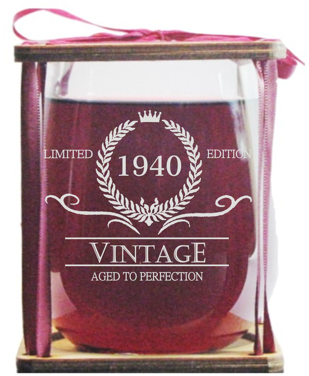 Vintage 1940 Limited Edition - Aged To Perfection Stemless Wine Glass and Presentation Packaging