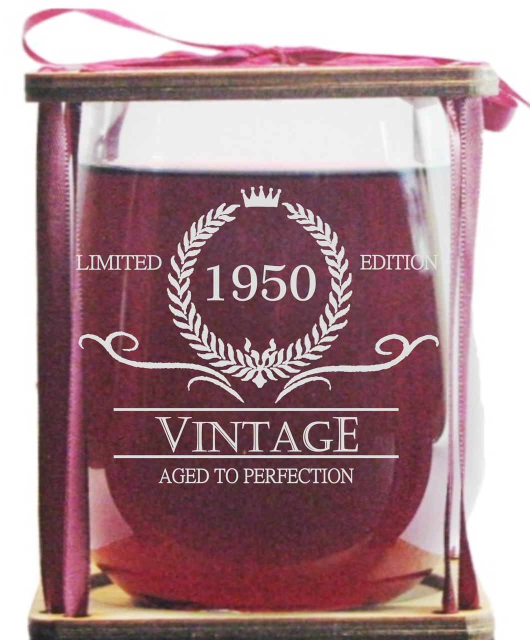 Vintage 1950 Limited Edition - Aged To Perfection Stemless Wine Glass and Presentation Packaging