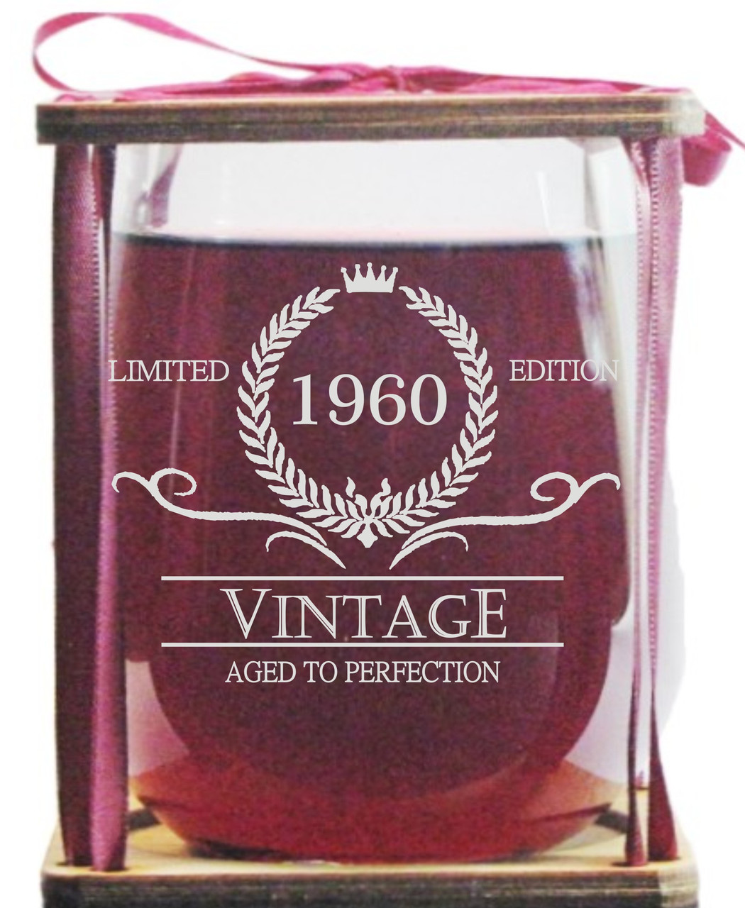 Vintage 1960 Limited Edition - Aged To Perfection Stemless Wine Glass and  Presentation Packaging