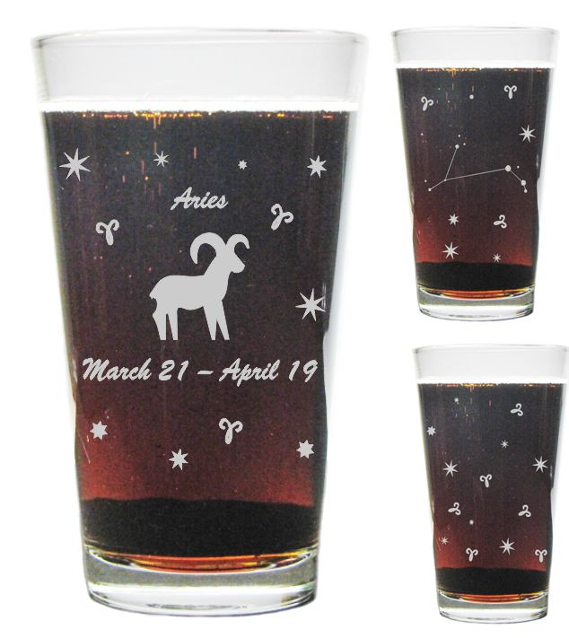 Aries Astrological Sign 16oz. Heavy Duty Laser Engraved Pint Glass / Beer Glass