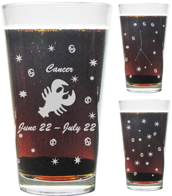 Cancer Astrological Sign 16oz. Heavy Duty Laser Engraved Pint Glass / Beer Glass