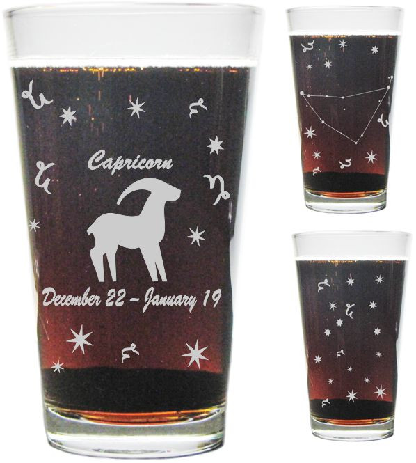 Capricorn Astrological Sign 16oz. Heavy Duty Laser Engraved Pint Glass / Beer Glass