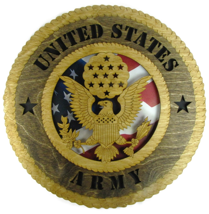 6 Branch Set of Laser Cut Military 12" Wall Plaques with  American Flag 