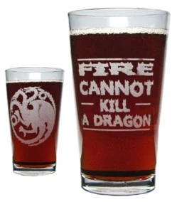 Targaryens "Fire Cannot Kill a Dragon" Heavy Duty 16oz. Engraved Pint Glass / Beer Glass
