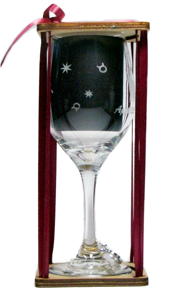 Taurus Astrological Sign Stemmed Wine Glass with Charm and Presentation Packaging