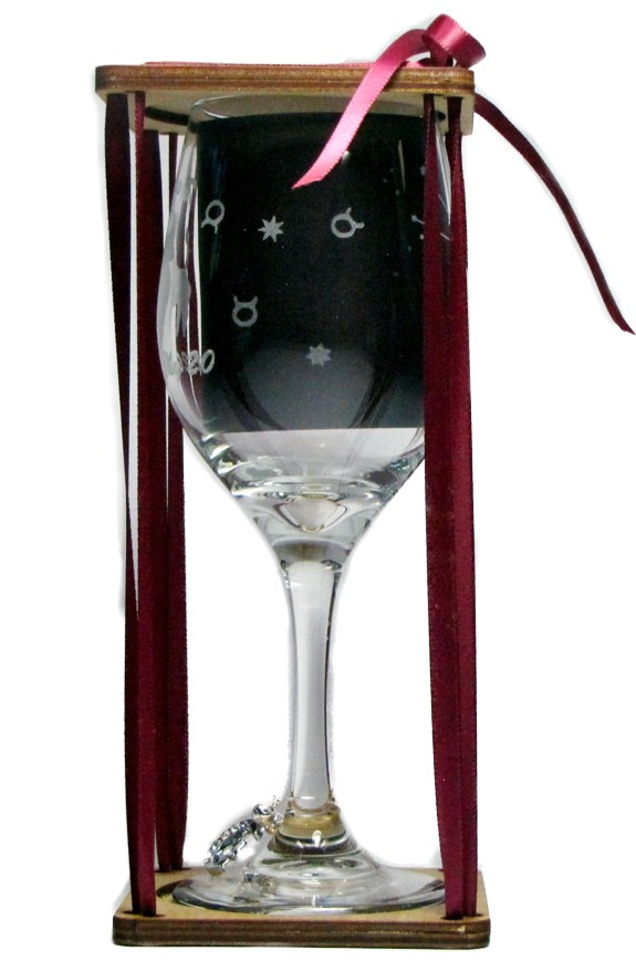 Taurus Astrological Sign Stemmed Wine Glass with Charm and Presentation Packaging