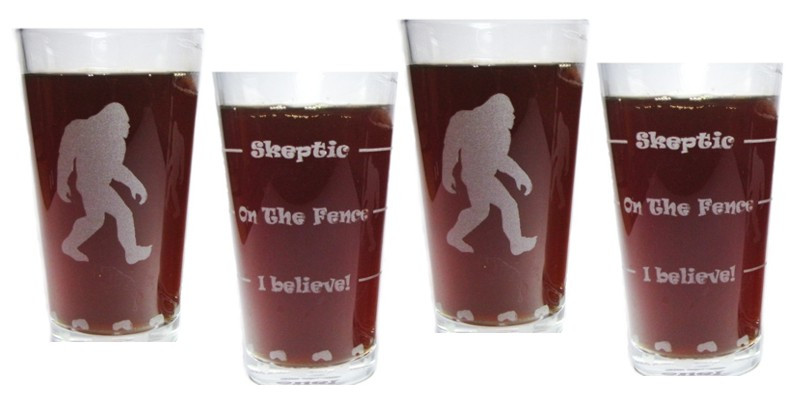Bigfoot Sasquatch "Drink 'Till You Believe" Set of Four 16oz. Engraved Pint Glasses / Beer Glasses