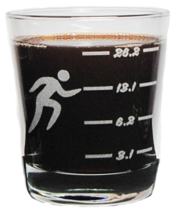 Runner 5K 10K 1/2 Marathon and Marathon Distances - 13oz Engraved Hi-Ball Rocks Glass-Permanently Etched