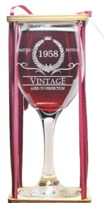 Vintage 1958 Stemmed Wine Glass with Charm and Presentation Packaging