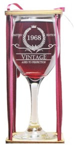 Vintage 1968 Stemmed Wine Glass with Charm and Presentation Packaging